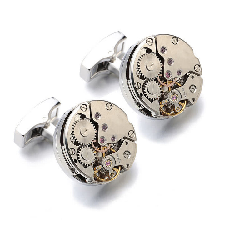Boutons de manchette Steampunk pour hommes avec mouvement de montre cool