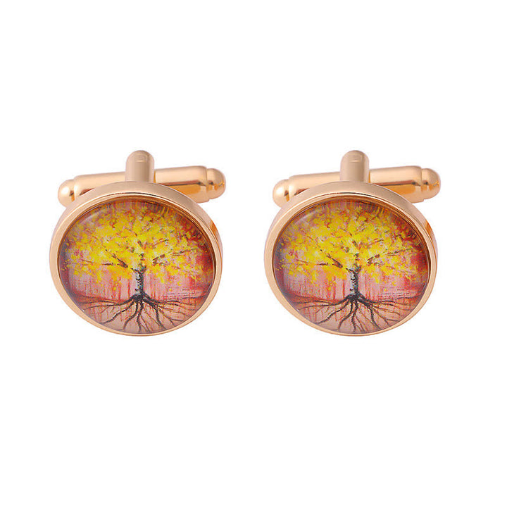 Boutons de manchette en or pour hommes avec arbre de vie - Or - image 0