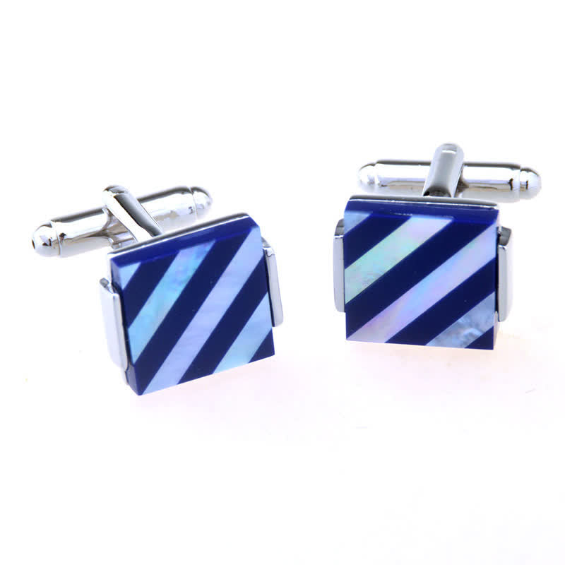 Boutons de manchette carrés à rayures et carreaux pour hommes avec nacre - Style #2 - image 3