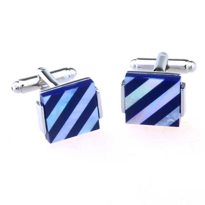 Boutons de manchette carrés à rayures et carreaux pour hommes avec nacre - Style #2 - image 3