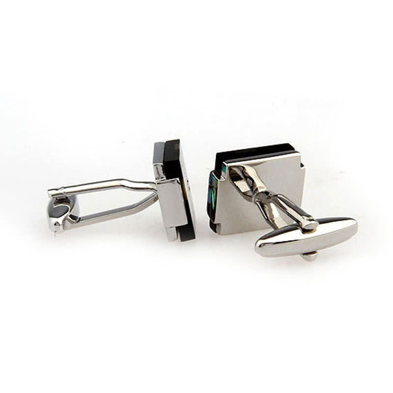 Boutons de manchette carrés à rayures et carreaux pour hommes avec nacre - image 9