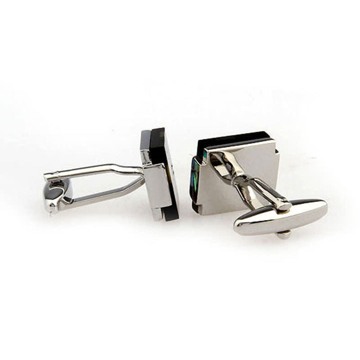 Boutons de manchette carrés à rayures et carreaux pour hommes avec nacre - image 9