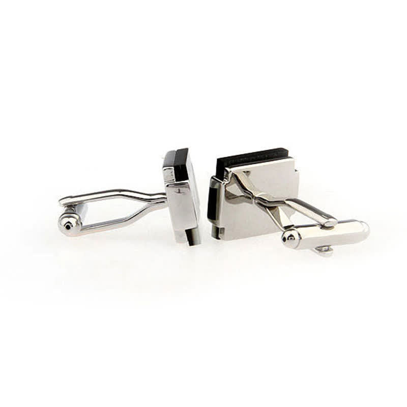 Boutons de manchette carrés à rayures et carreaux pour hommes avec nacre - image 7