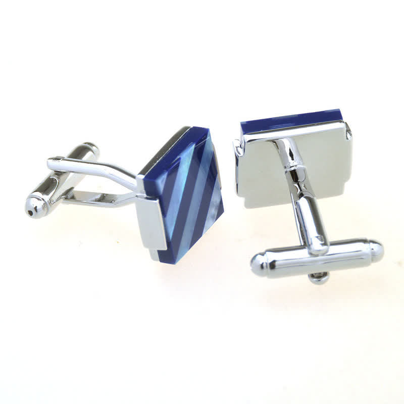 Boutons de manchette carrés à rayures et carreaux pour hommes avec nacre - image 5