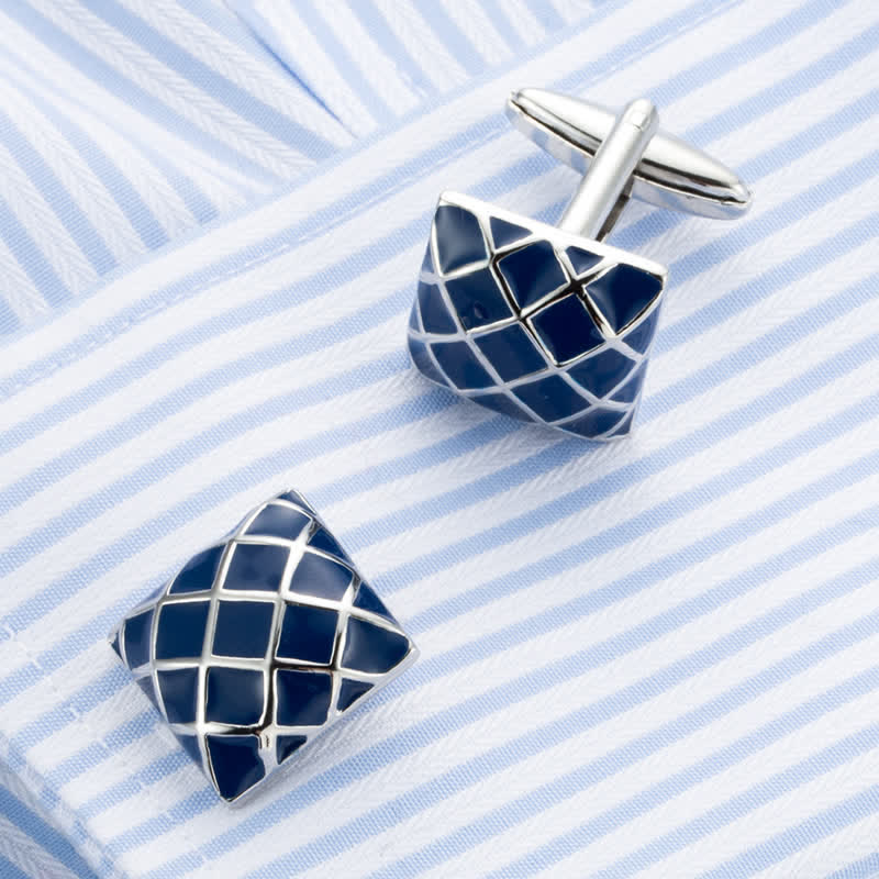 Boutons de manchette carrés à carreaux bleus pour hommes - image 1