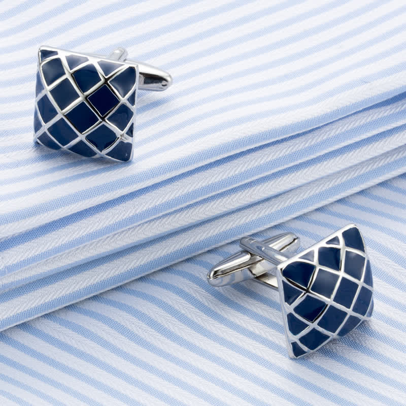 Boutons de manchette carrés à carreaux bleus pour hommes - image 2