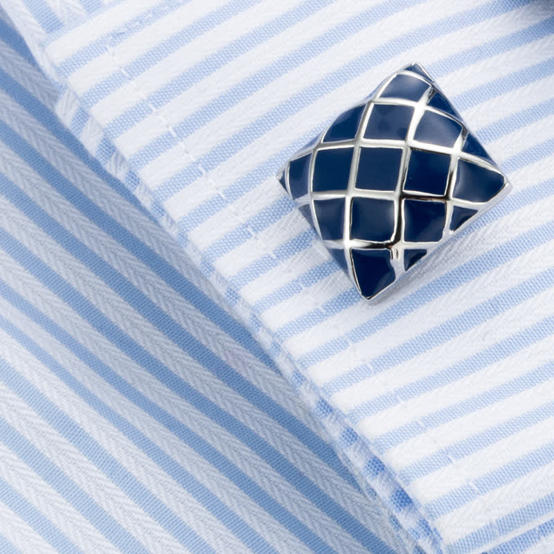 Boutons de manchette carrés à carreaux bleus pour hommes - image 3