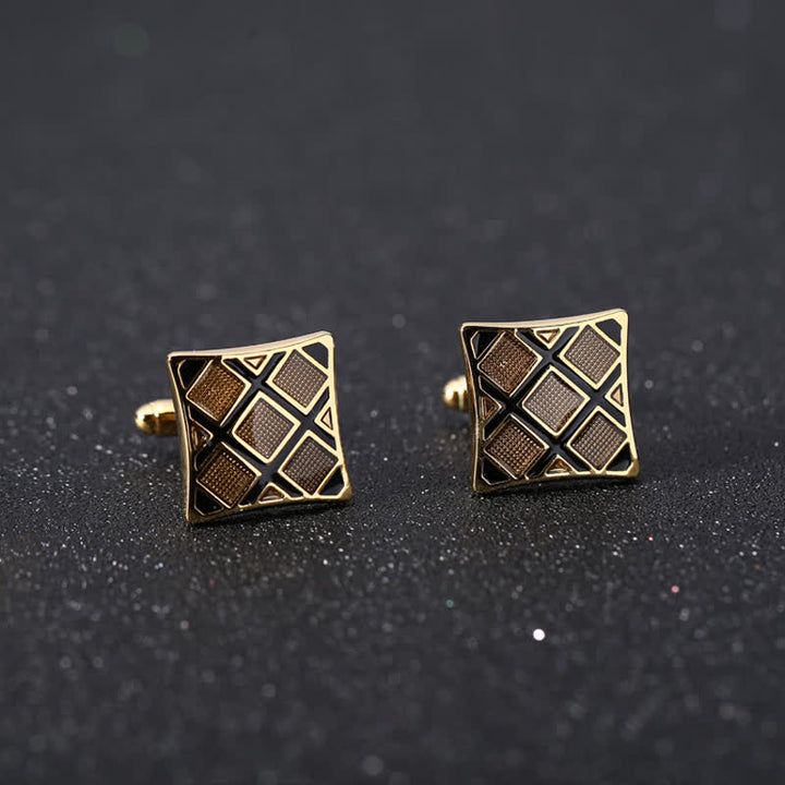 Boutons de manchette rectangulaires en diagonale pour hommes, en or et en noir