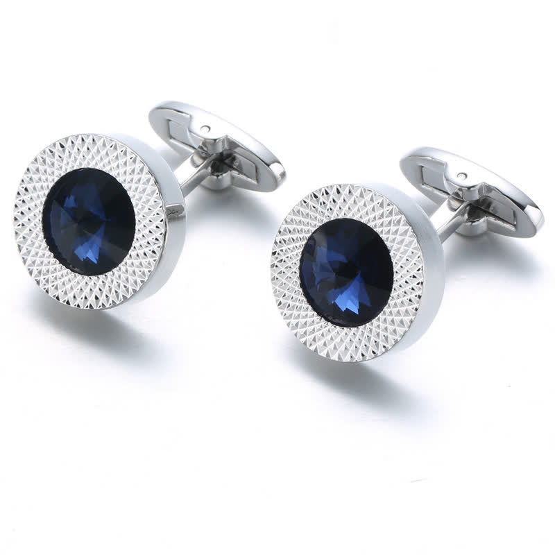 Boutons de manchette séduisants en cristal et pierres précieuses pour hommes - Bleu et argent - image 0