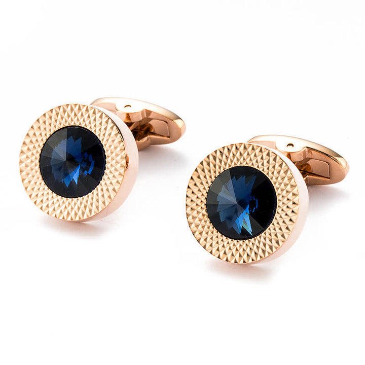 Boutons de manchette séduisants en cristal et pierres précieuses pour hommes - Bleu et Or - image 3