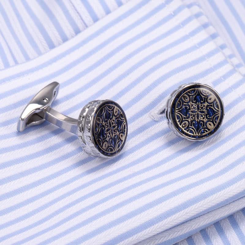 Boutons de manchette ronds fantaisie à motif floral pour hommes - image 1
