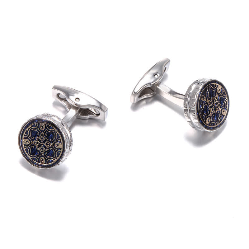 Boutons de manchette ronds fantaisie à motif floral pour hommes