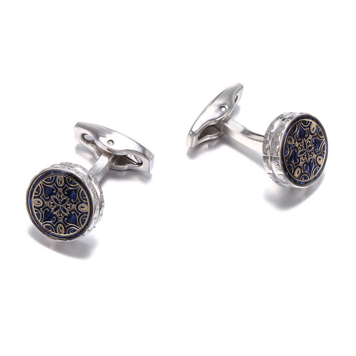 Boutons de manchette ronds fantaisie à motif floral pour hommes