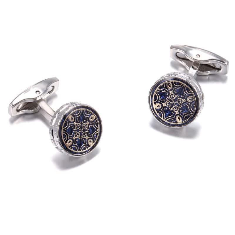 Boutons de manchette ronds fantaisie à motif floral pour hommes - Argent - image 0