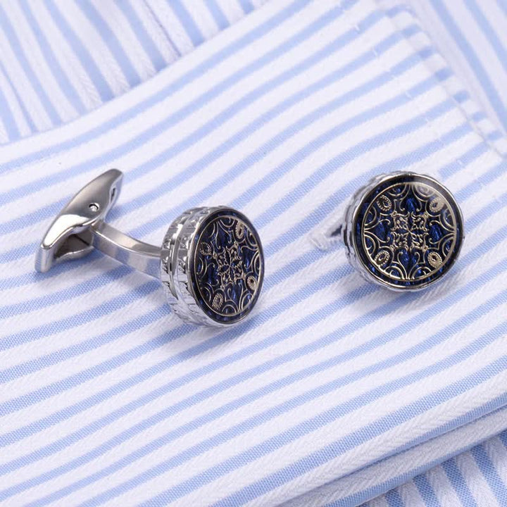 Boutons de manchette ronds fantaisie à motif floral pour hommes