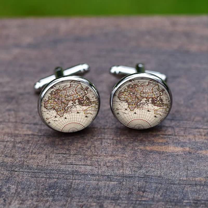 Boutons de manchette vintage pour hommes avec carte des villes du monde