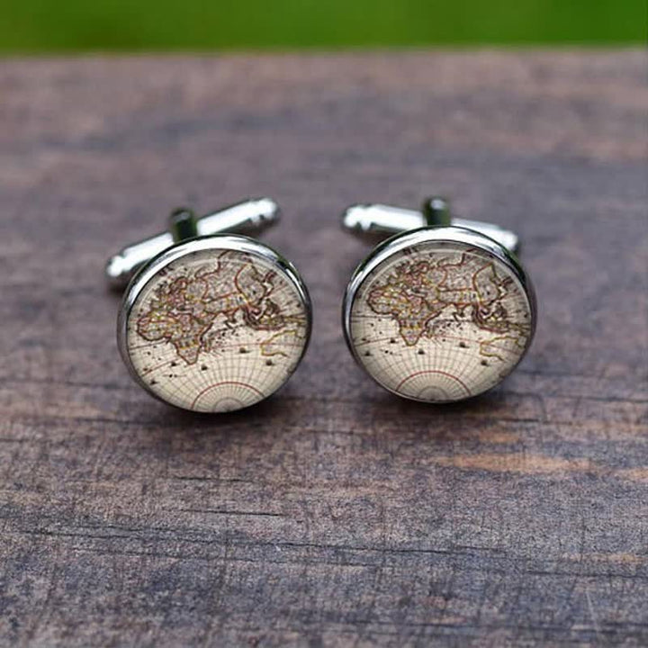 Boutons de manchette vintage pour hommes avec carte des villes du monde
