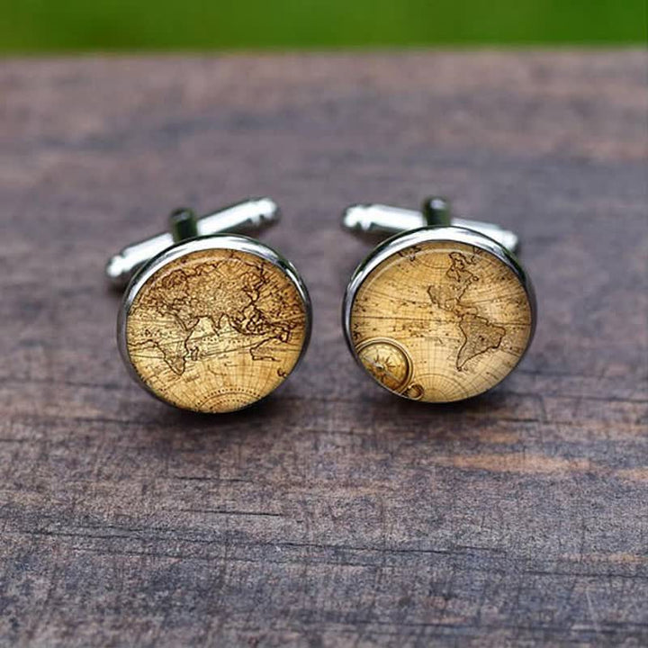 Boutons de manchette vintage pour hommes avec carte des villes du monde