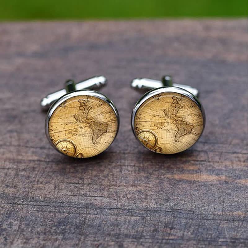 Boutons de manchette vintage pour hommes avec carte des villes du monde