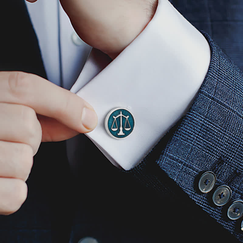 Boutons de manchette pour homme en forme de balance de justice bleue