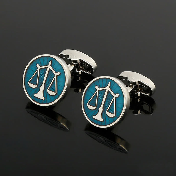 Boutons de manchette pour homme en forme de balance de justice bleue