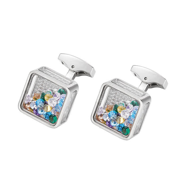 Boutons de manchette carrés en argent et zircons colorés pour hommes - Argent - image 0