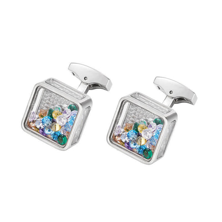 Boutons de manchette carrés en argent et zircons colorés pour hommes - Argent - image 0
