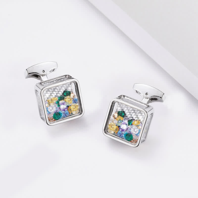 Boutons de manchette carrés en argent et zircons colorés pour hommes - image 2