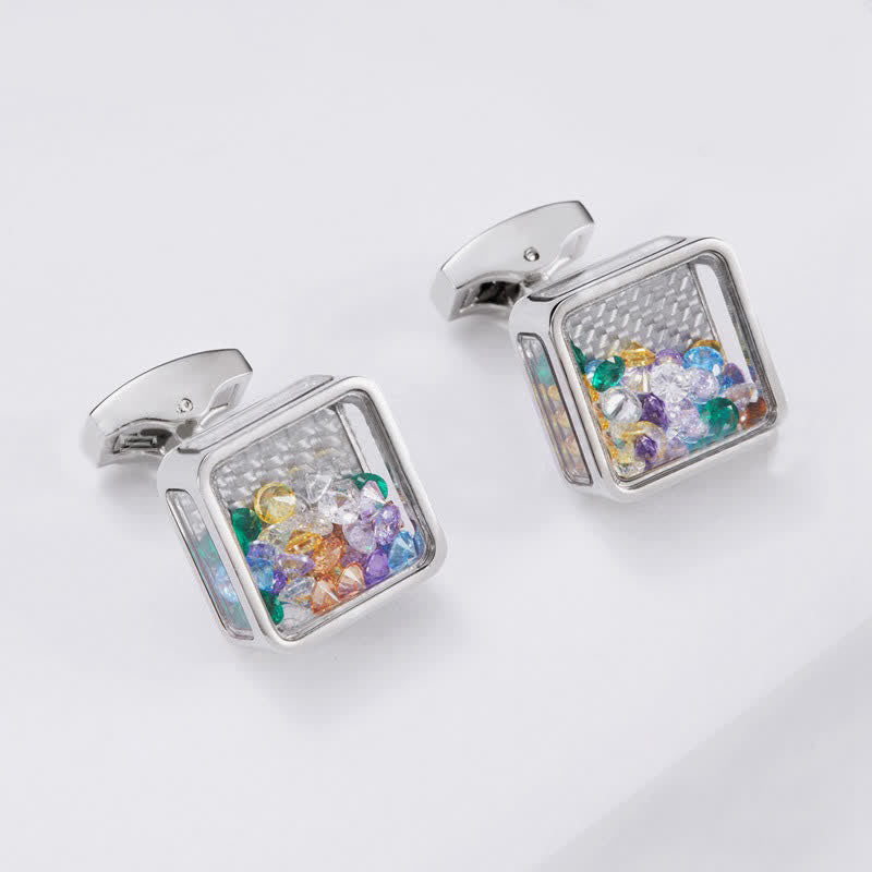 Boutons de manchette carrés en argent et zircons colorés pour hommes - image 3