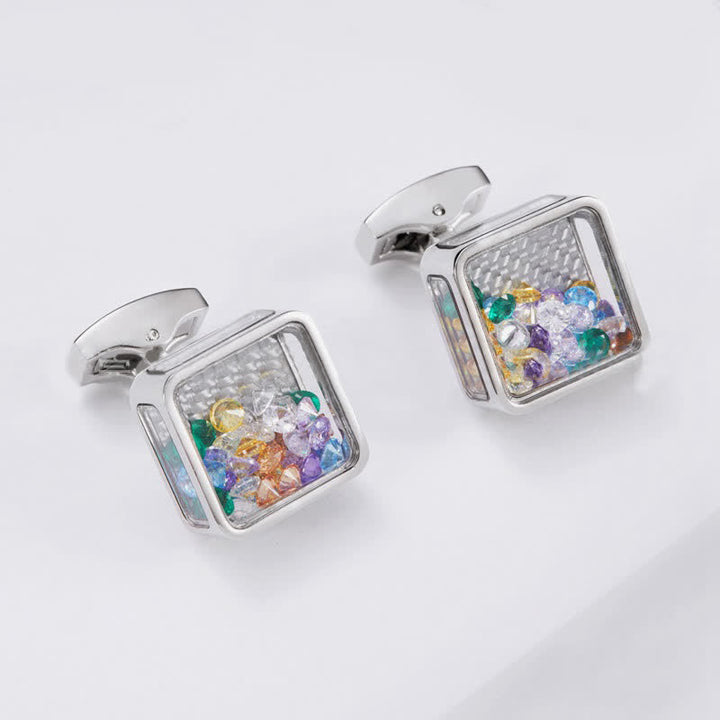 Boutons de manchette carrés en argent et zircons colorés pour hommes - image 3