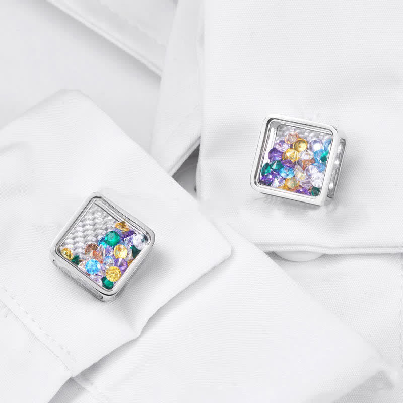 Boutons de manchette carrés en argent et zircons colorés pour hommes - image 1