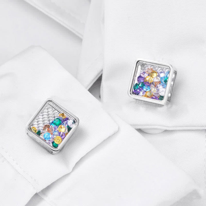 Boutons de manchette carrés en argent et zircons colorés pour hommes - image 1