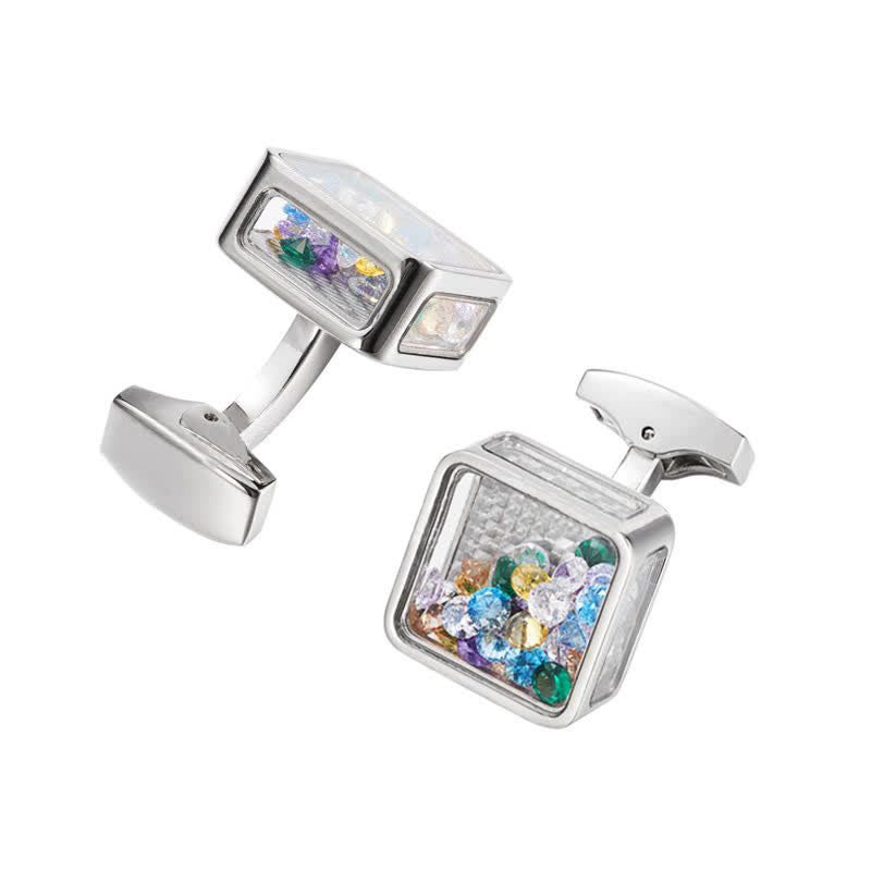 Boutons de manchette carrés en argent et zircons colorés pour hommes - image 4