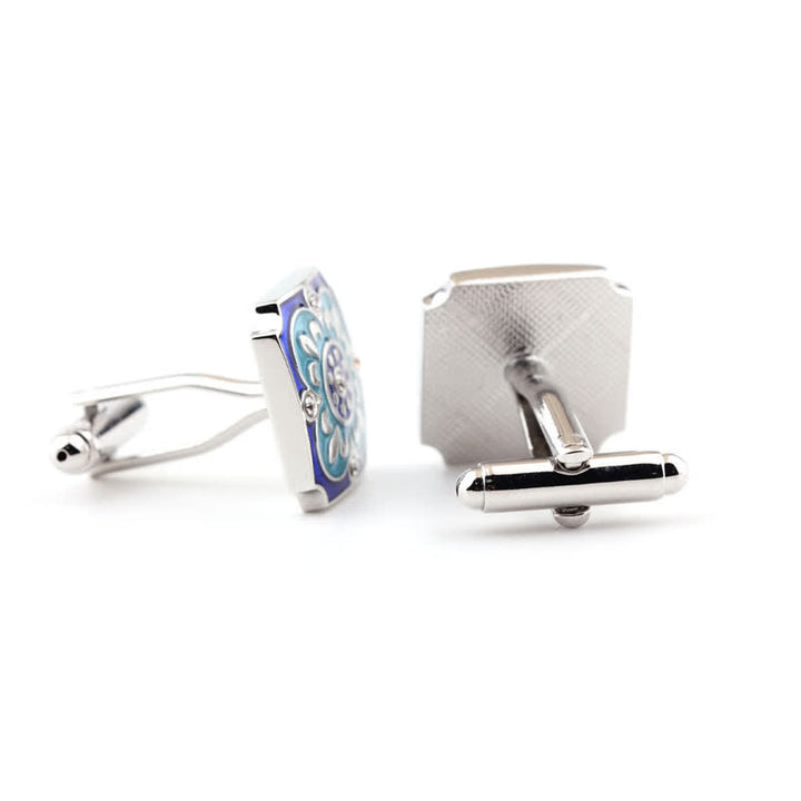 Boutons de manchette carrés rétro en émail bleu pour homme - image 4