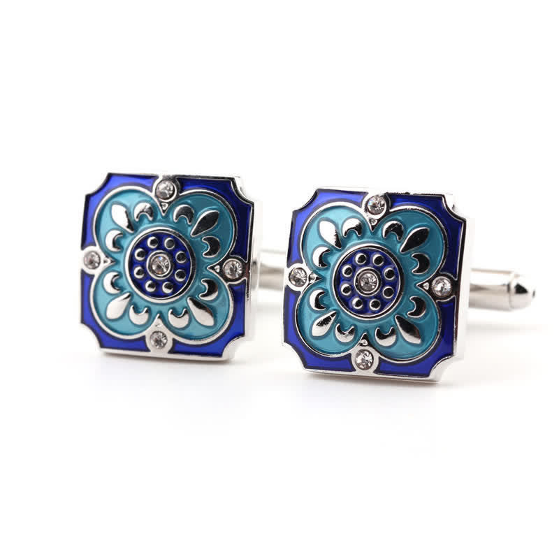 Boutons de manchette carrés rétro en émail bleu pour homme - image 3
