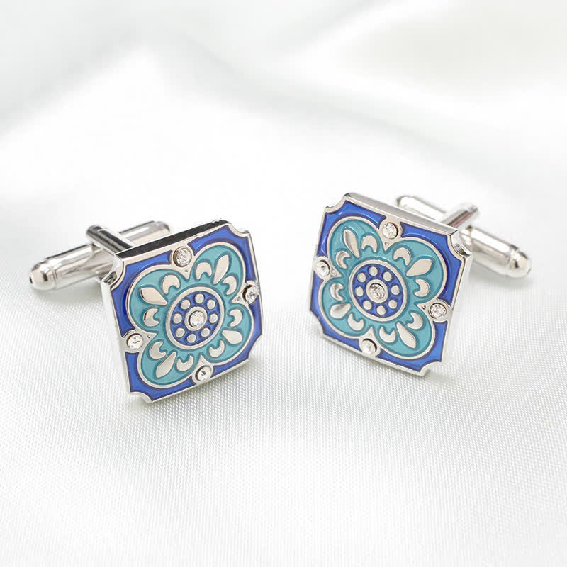 Boutons de manchette carrés rétro en émail bleu pour homme - image 1