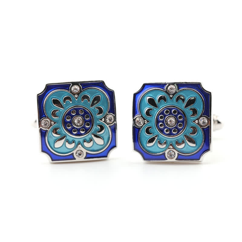 Boutons de manchette carrés rétro en émail bleu pour homme - image 2