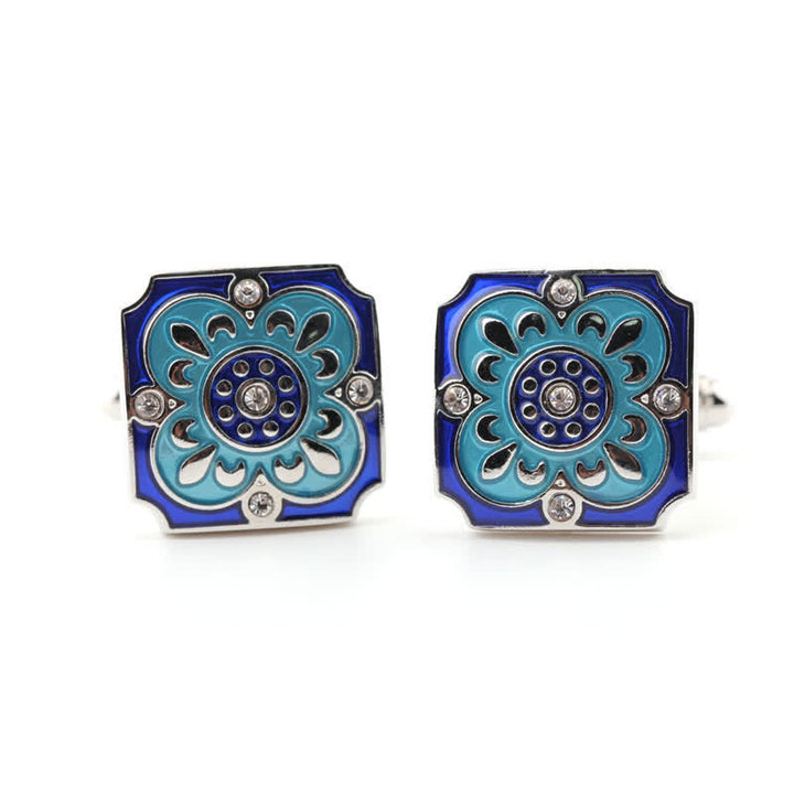 Boutons de manchette carrés rétro en émail bleu pour homme - image 2