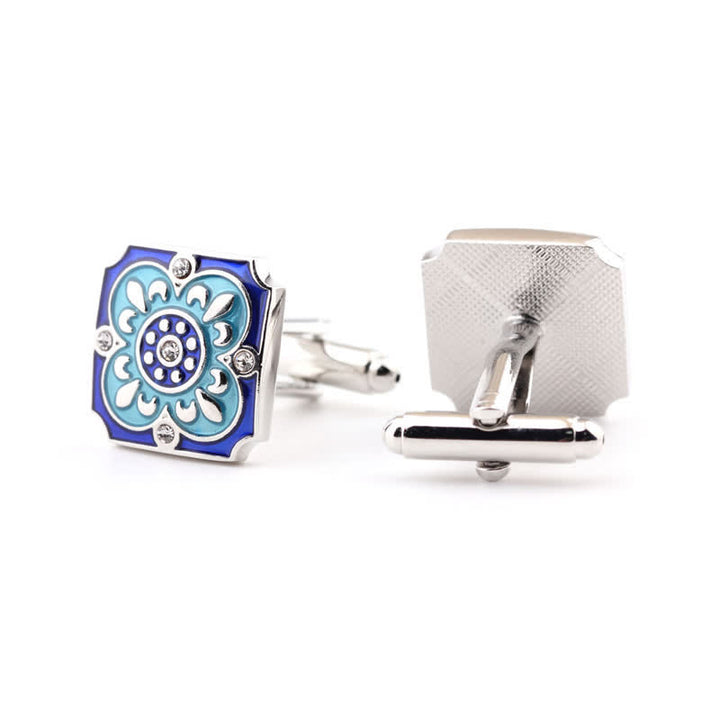 Boutons de manchette carrés rétro en émail bleu pour homme - Bleu - image 0