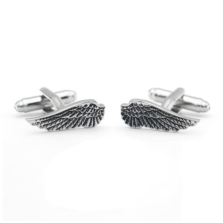 Boutons de manchette pour hommes en forme d'ailes d'ange noires et argentées