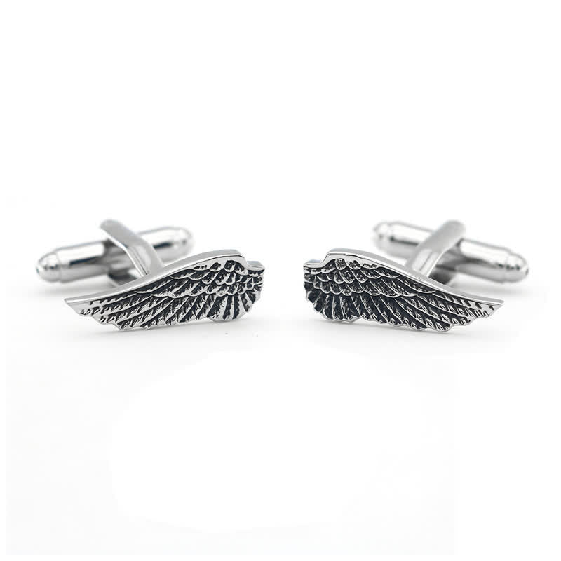 Boutons de manchette pour hommes en forme d'ailes d'ange noires et argentées - Noir et argent - image 0