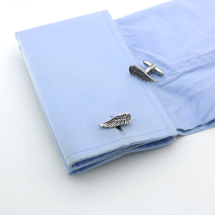 Boutons de manchette pour hommes en forme d'ailes d'ange noires et argentées