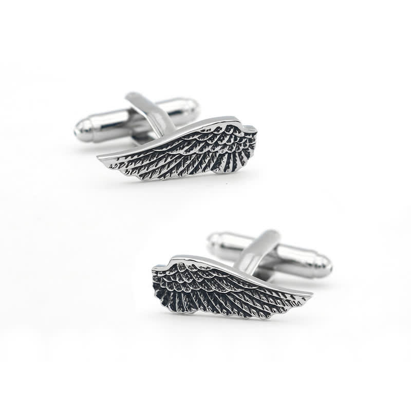 Boutons de manchette pour hommes en forme d'ailes d'ange noires et argentées