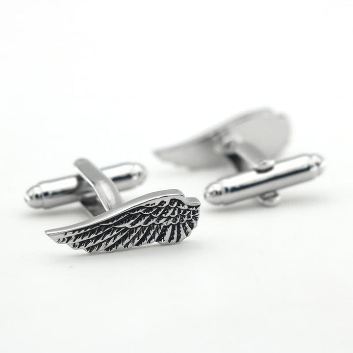 Boutons de manchette pour hommes en forme d'ailes d'ange noires et argentées