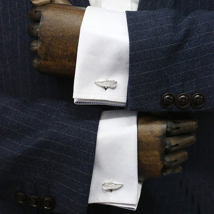 Boutons de manchette pour hommes en forme d'ailes d'ange noires et argentées