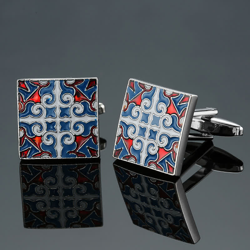 Boutons de manchette carrés en émail pour hommes, série bleue - Style #3 - image 2