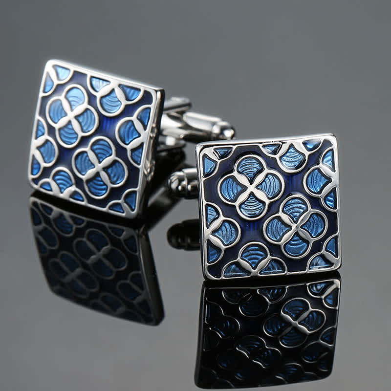Boutons de manchette carrés en émail pour hommes, série bleue - Style #2 - image 1