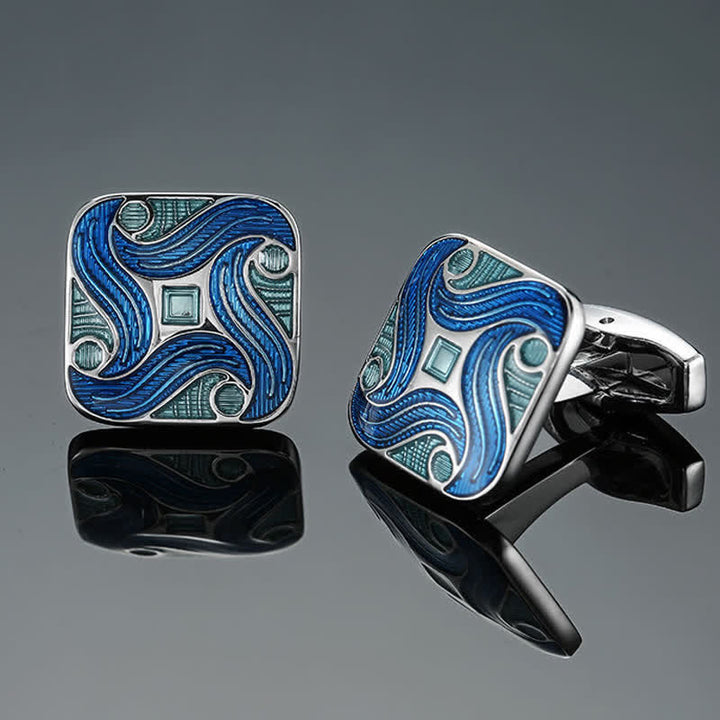 Boutons de manchette carrés en émail pour hommes, série bleue - Style #1 - image 0