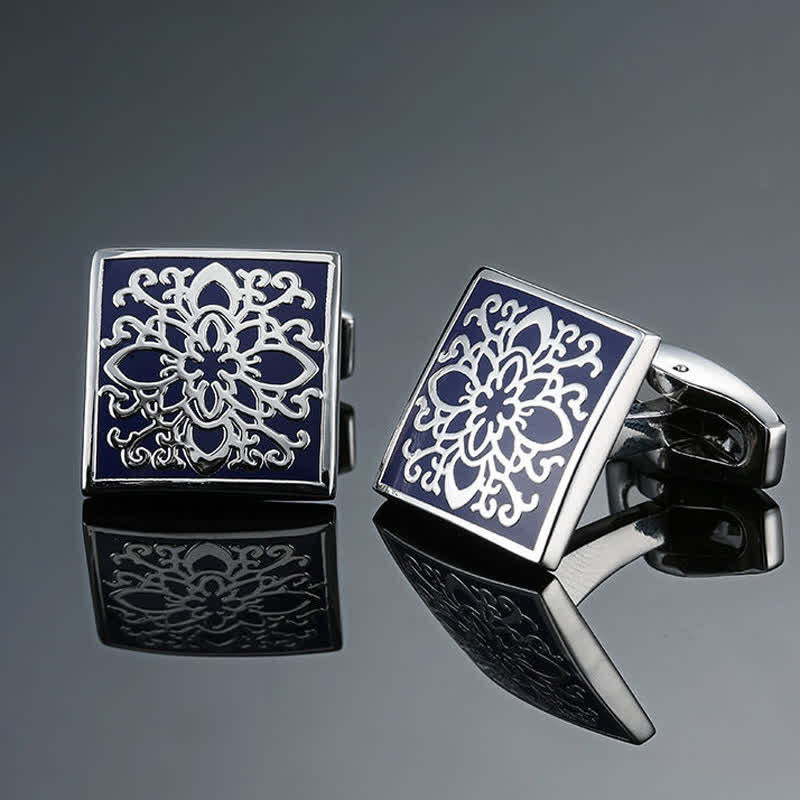 Boutons de manchette carrés en émail pour hommes, série bleue - Style #5 - image 4