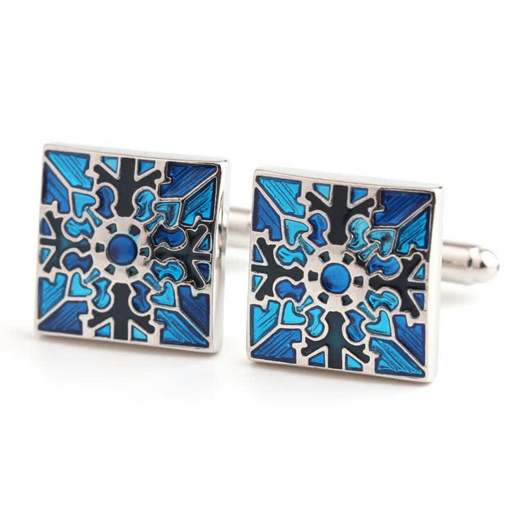 Boutons de manchette carrés en émail à motif flocon de neige pour hommes - image 3